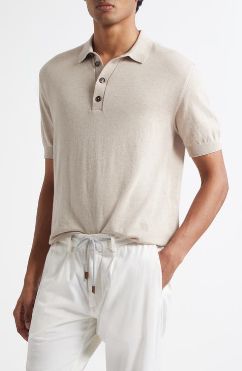 Short Sleeve Cotton & Cashmere Polo Sweater