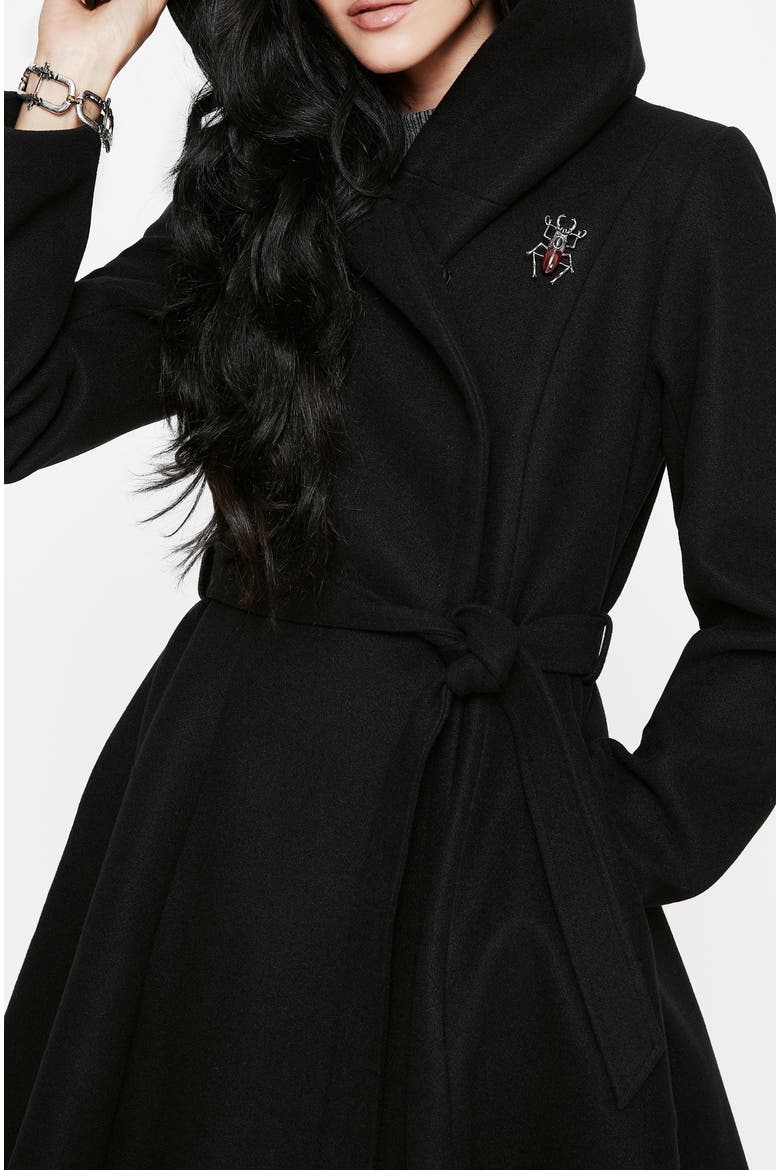 Camilla Tie Waist Hooded Coat, Alternate, color, Black