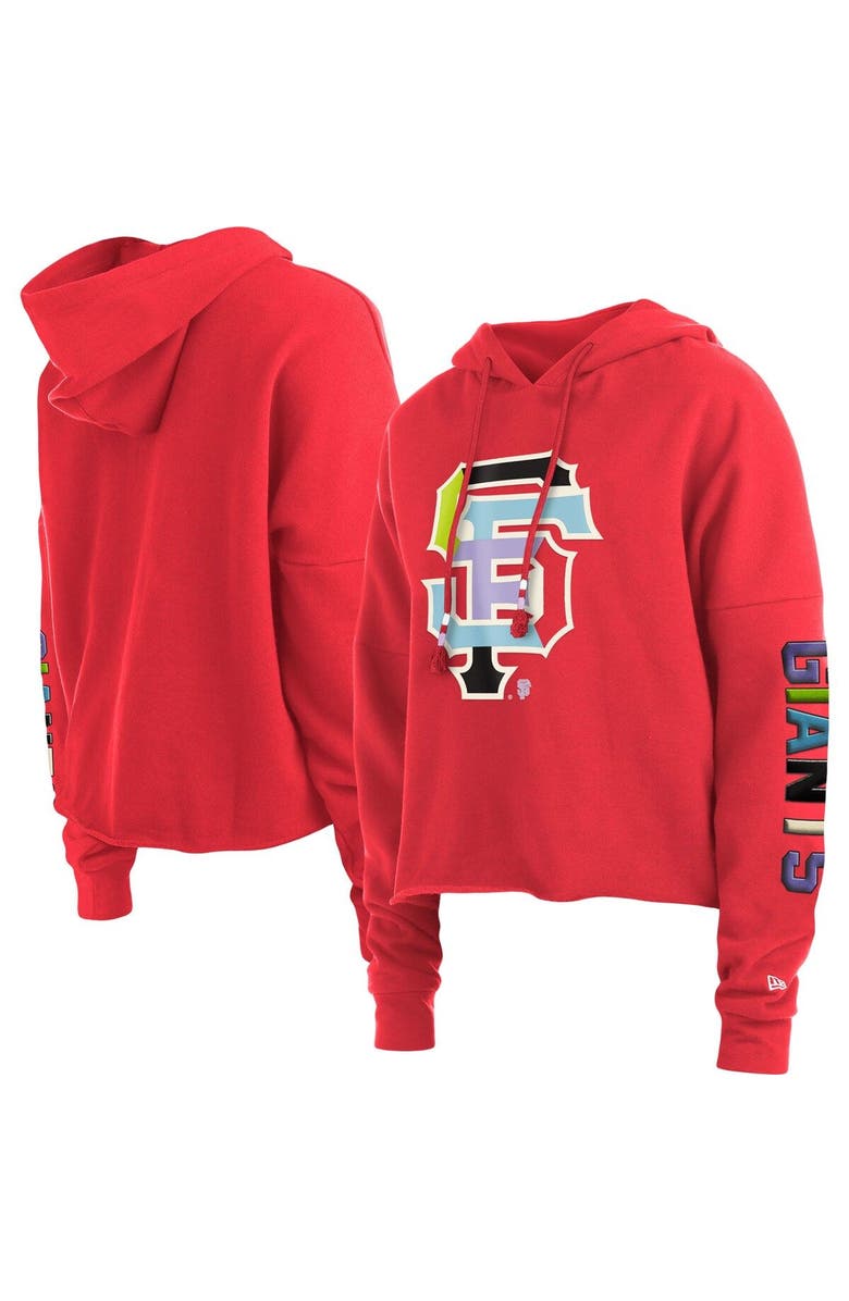 New Era Women's New Era Red San Francisco Giants Fashion High Hip Pullover Hoodie, Main, color, Coral