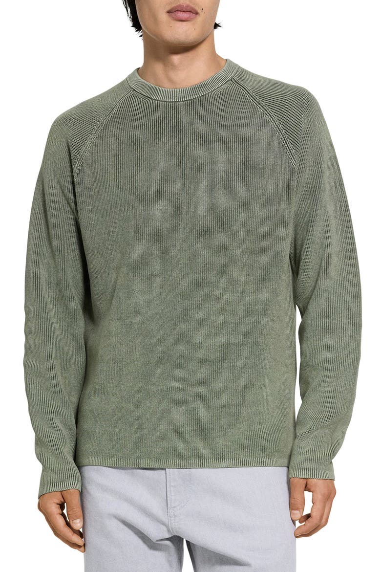 Washed Crewneck in Cotton Sweater, Main, color, WASHED LIGHT IVY