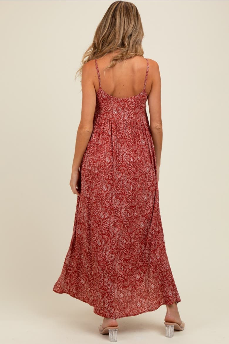 Paisley Print Sleeveless Side Slit Maxi Dress, Alternate, color, Rust