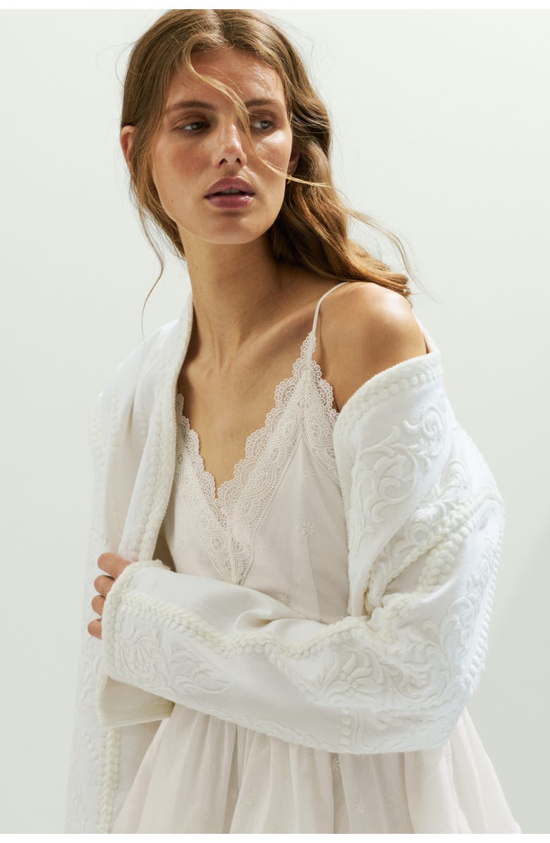 H&M Lace-trimmed Cotton Dress, Alternate, color, Ivory
