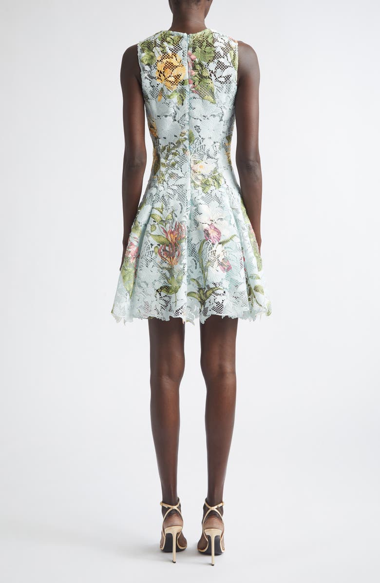 Oscar de la Renta Floral Print Guipure Lace Dress, Alternate, color, Saltwater Multi