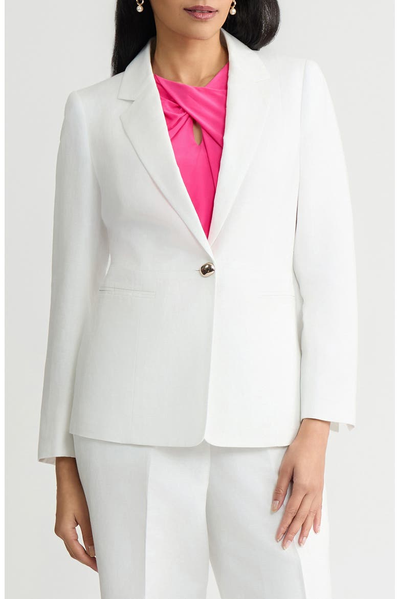 One-Button Linen Blend Peplum Blazer, Main, color, LILY WHITE