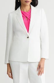 KASPER One-Button Linen Blend Peplum Blazer