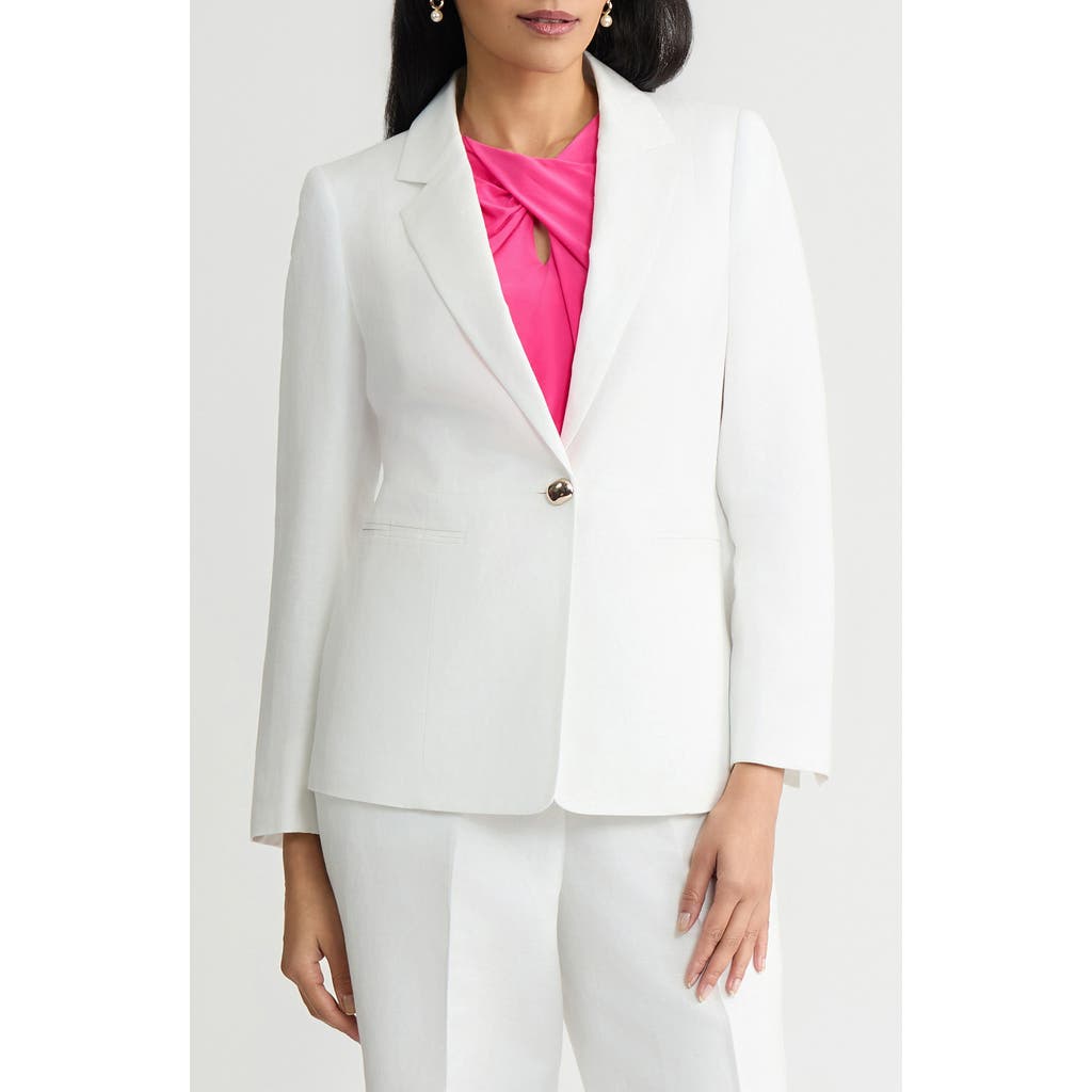 Kasper One-button Linen Blend Peplum Blazer In White