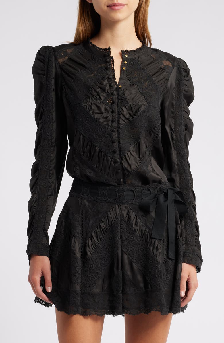 LoveShackFancy Isaline Lace Button-Up Shirt, Main, color,