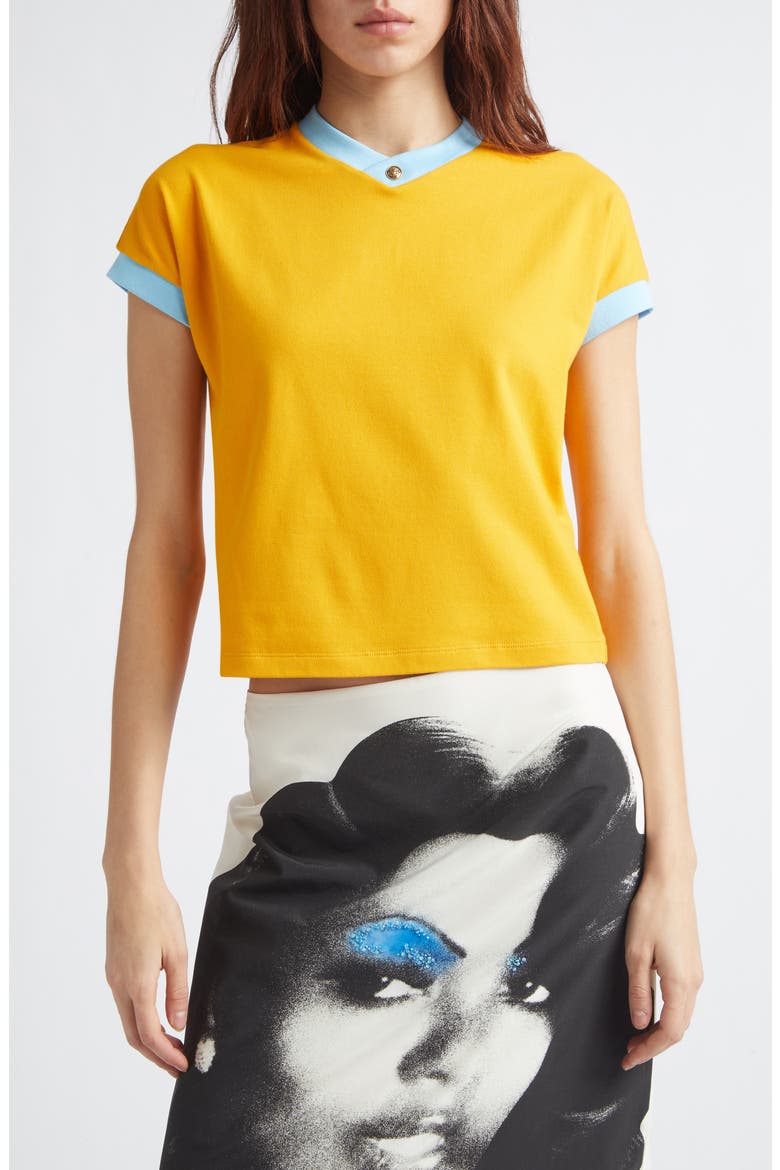 Cotton Ringer V-Neck T-Shirt, Main, color, YELLOW AZURE BLUE