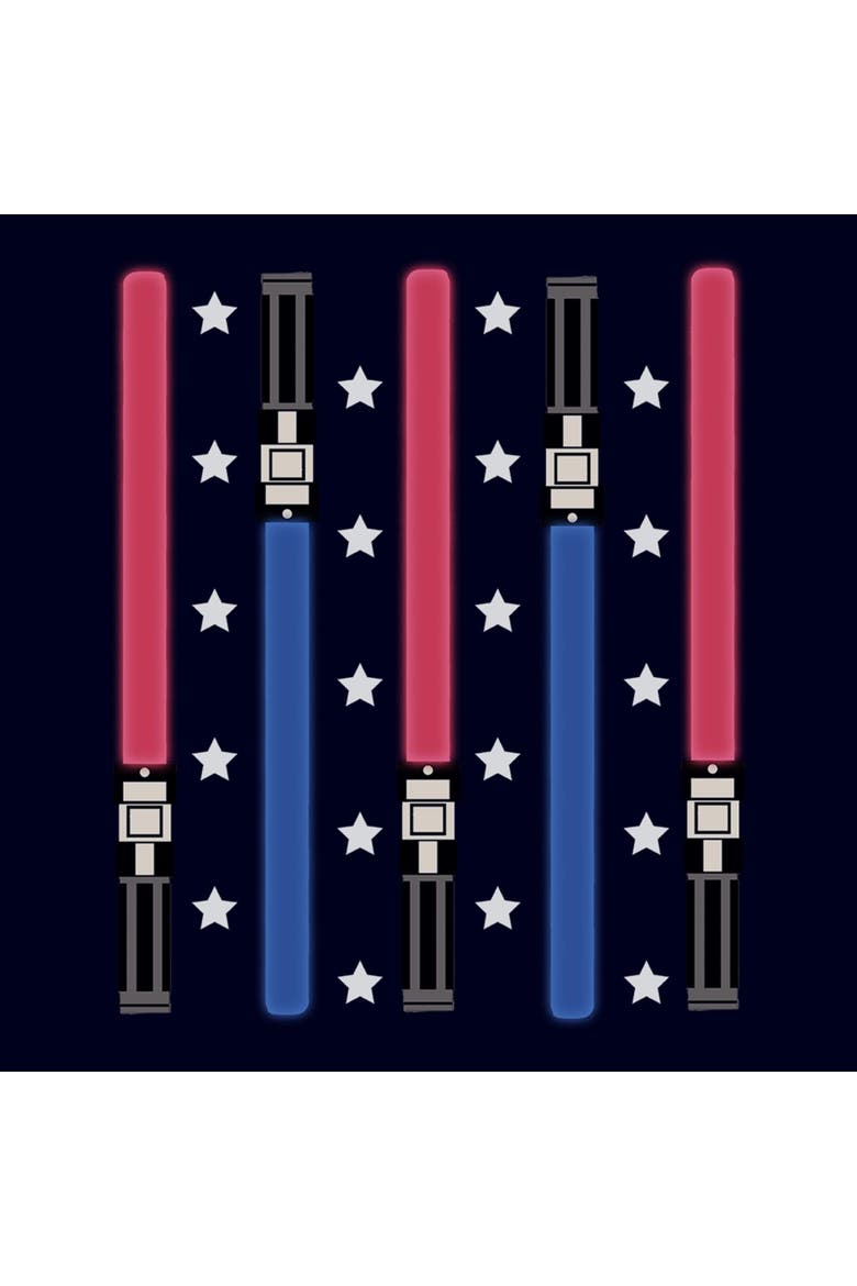 Junior's Star Wars Festive Lightsabers  Graphic T-Shirt, Alternate, color, Navy Blue