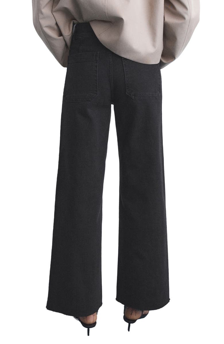 MANGO Catherin Frayed High Waist Wide Leg Culotte Jeans, Alternate, color, Black Denim