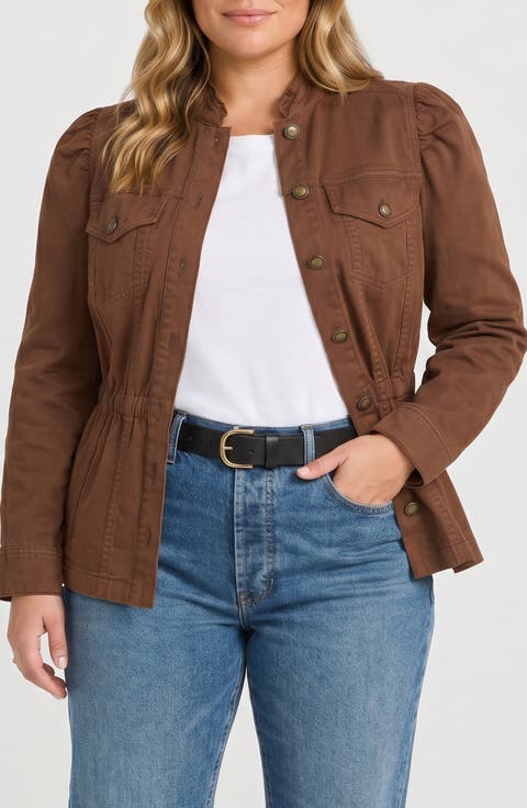 Ruffle Neck Puff Sleeve Trucker Jacket