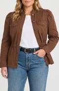 Liverpool Los Angeles Ruffle Neck Puff Sleeve Trucker Jacket
