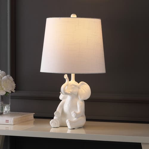 Jonathan Y Kairi Modern Shabby Chic Resin/iron Happy Elephant Led Kids' Table Lamp With Phone Stand In White