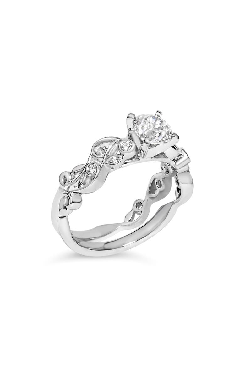 14K White Gold Lab Grown Diamond 1.0 Cttw Vintage Style Engagement Ring and Band Set, Alternate, color, White