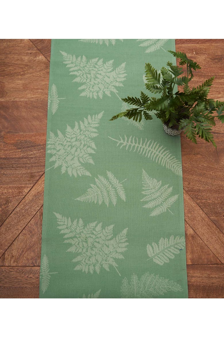 Botanical Fern Jacquard 100% Cotton Handwoven Table Runner 14" x 72", Alternate, color, Green