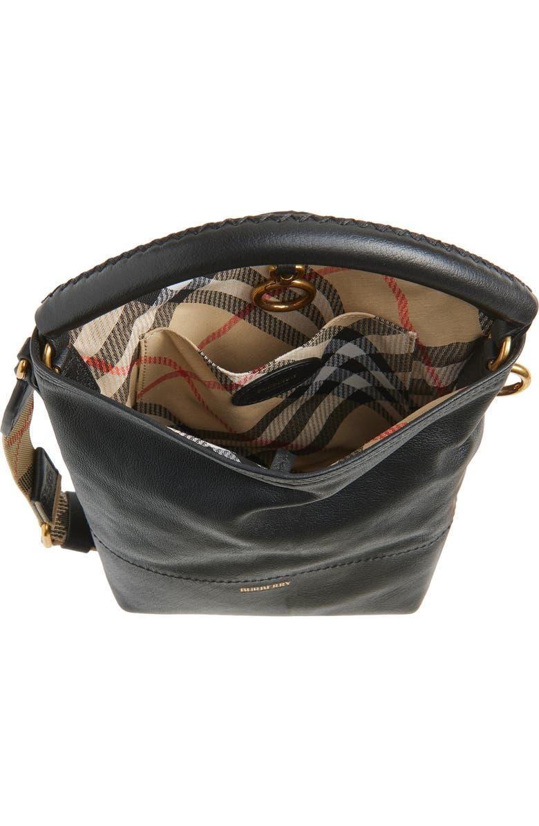 Burberry Mini B Clip LeatherBucket Bag, Alternate, color, Black