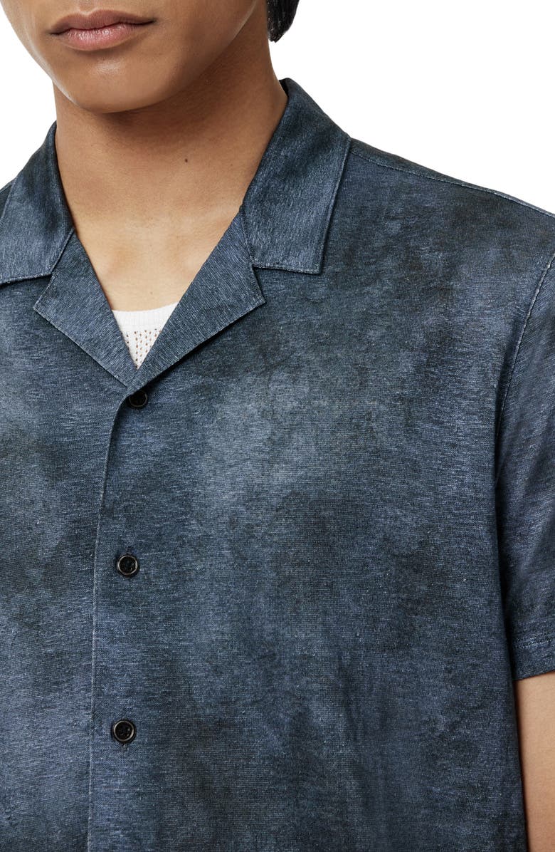 John Varvatos Agosta Burnout Effect Linen Camp Shirt, Alternate, color, Steel Blue