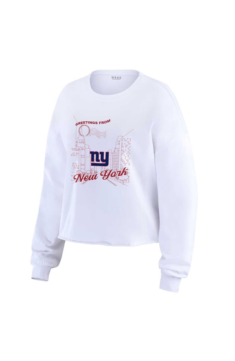 WEAR by Erin Andrews Women's WEAR by Erin Andrews White New York Giants Postcard Cropped Long Sleeve Top, Alternate, color, 