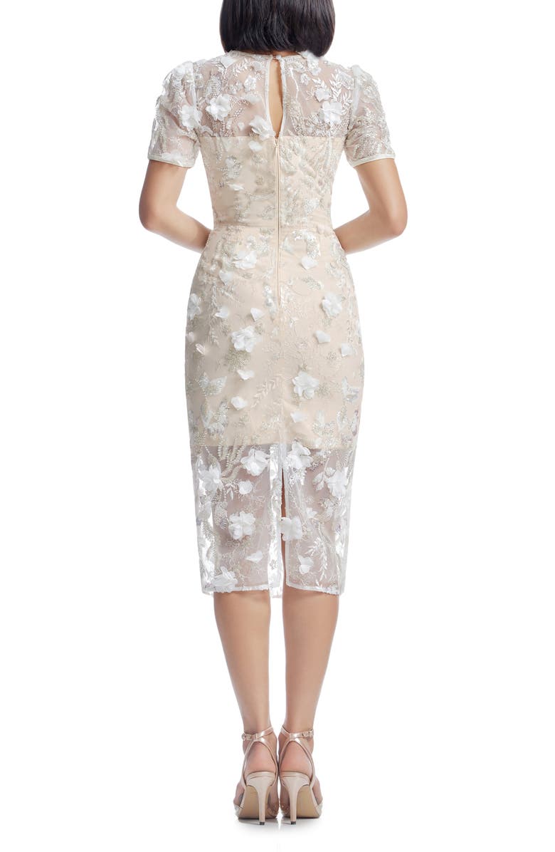 Dress the Population Lia Embellished Flower Appliqué Cocktail Sheath Dress, Alternate, color, Off White Multi