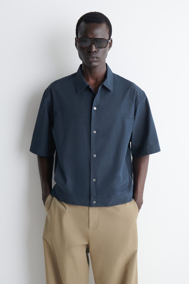 Boxy Cotton-poplin Utility Shirt, Main, color, DARK BLUE