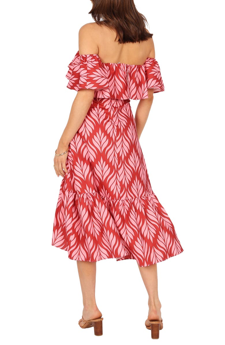 Petal & Pup Neoma Off the Shoulder Midi Dress, Alternate, color, Red Palm Print