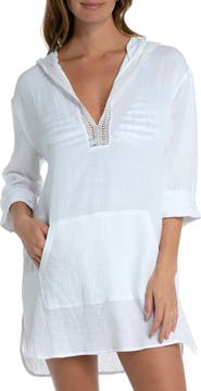 La Blanca Hooded Cotton Gauze Cover-Up Tunic