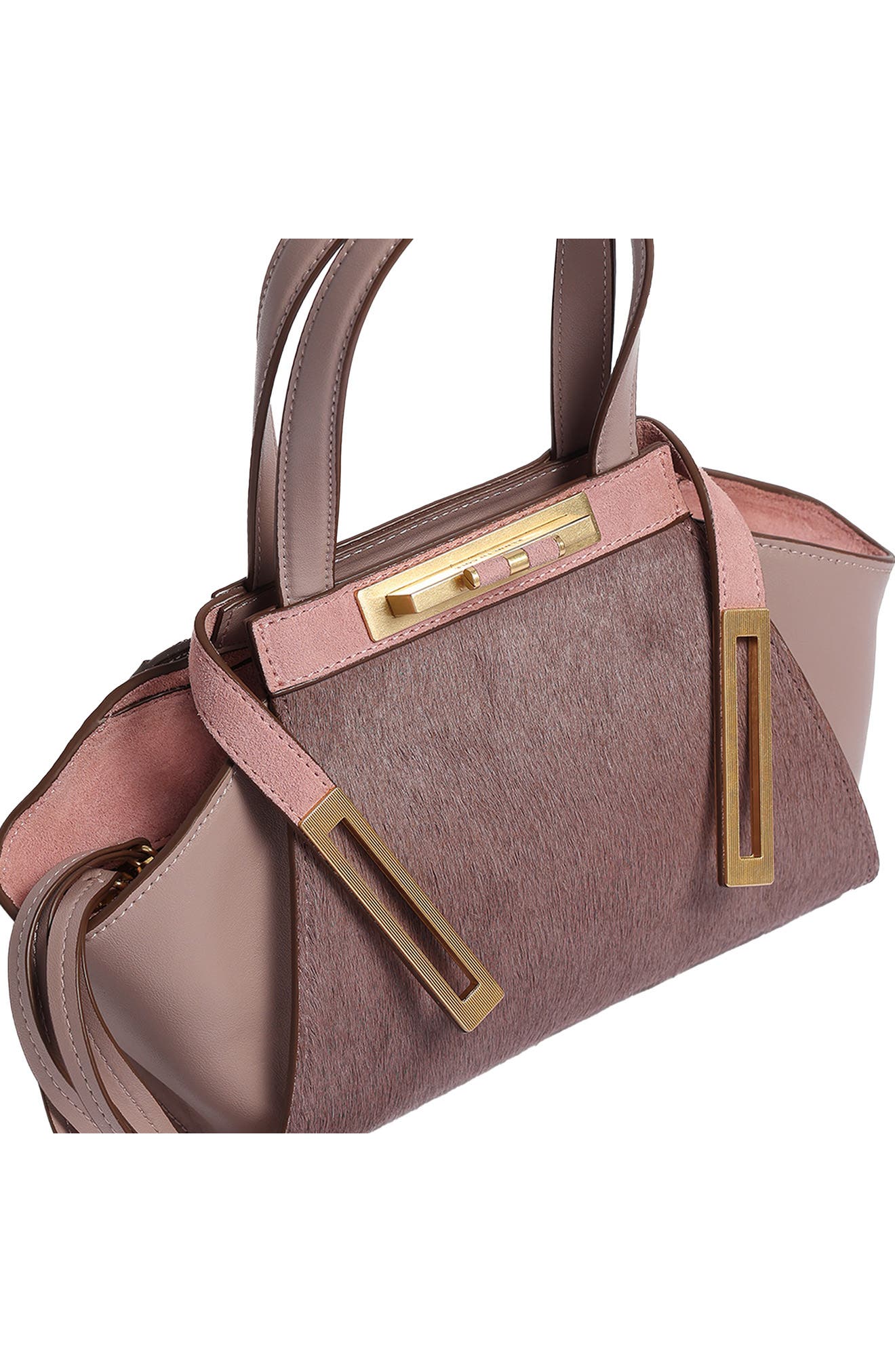 Crosby Small Leather & Haircalf Satchel, Alternate, color, LAVENDAR