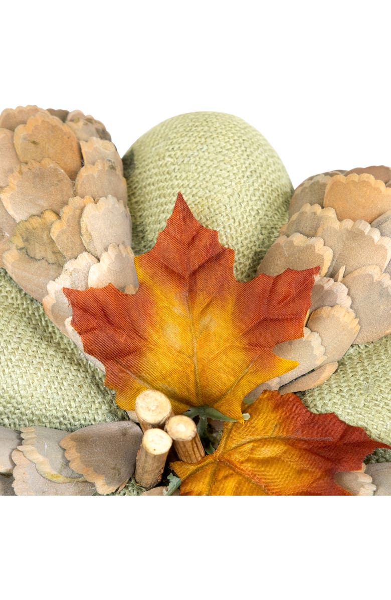Northlight Layered Wood Petals and Burlap Fall Harvest Pumpkin - 10" - Green and Beige, Alternate, color, 