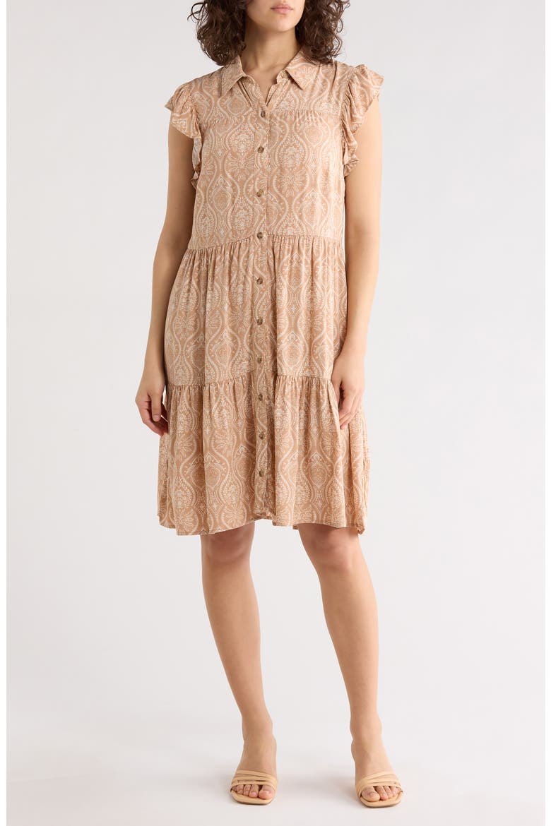 Flutter Sleeve Shirtdress, Main, color, TAN TILE