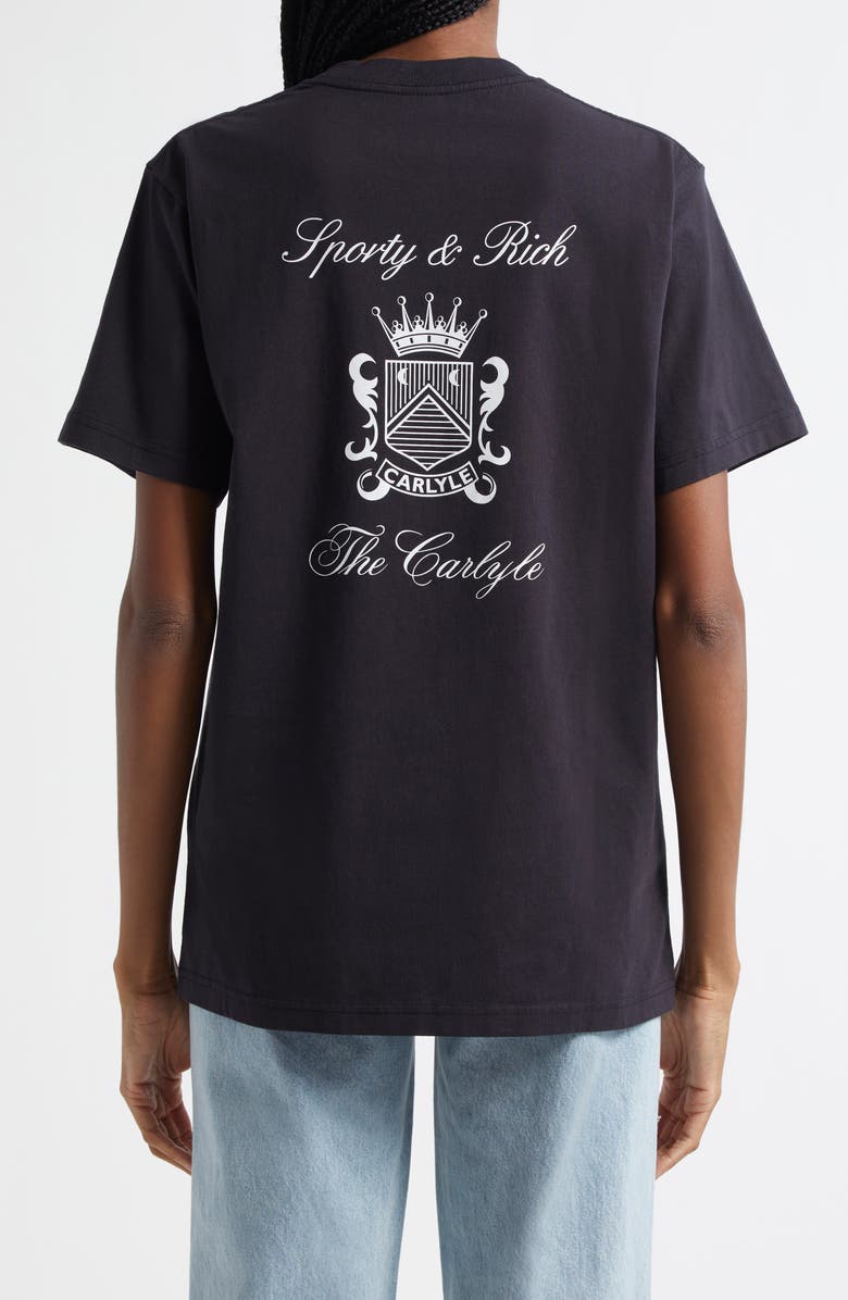 Sporty & Rich x The Carlyle Crest Cotton Graphic T-Shirt, Alternate, color, Black