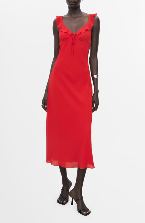 Mango Midi Dress With Ruffle Neckline Red In Red