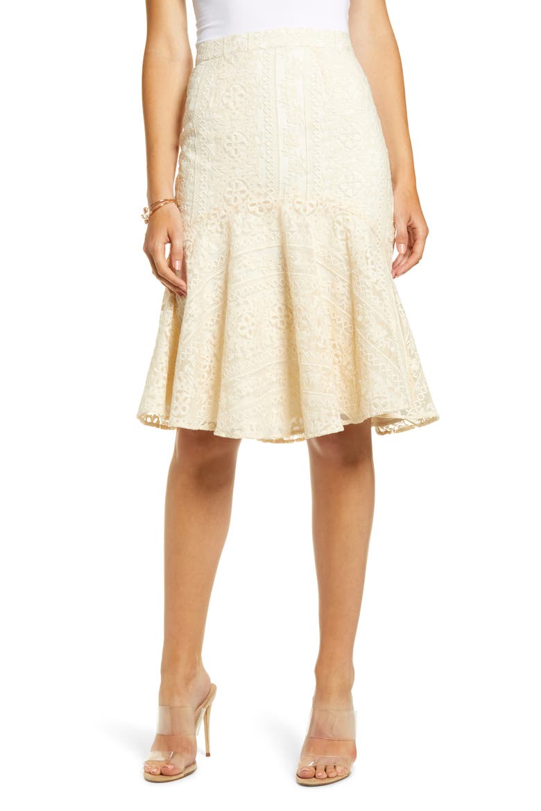 Embroidered Flounce Skirt, Main, color, BEIGE SWAN