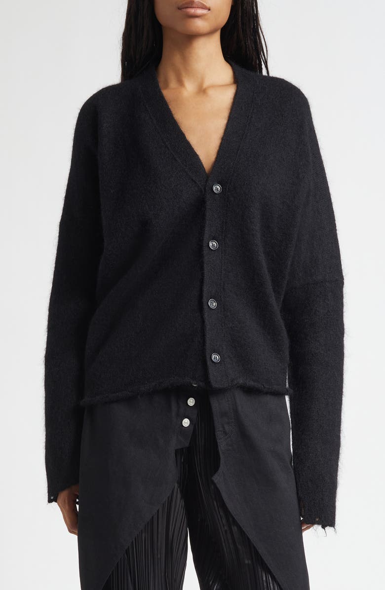 Junya Watanabe Distressed Wool Blend Cardigan, Main, color, Black