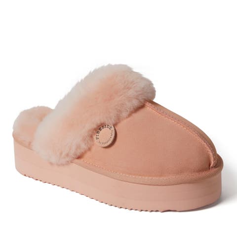 Fireside Melton Genuine Shearling Platform Scuff Slipper (Women)