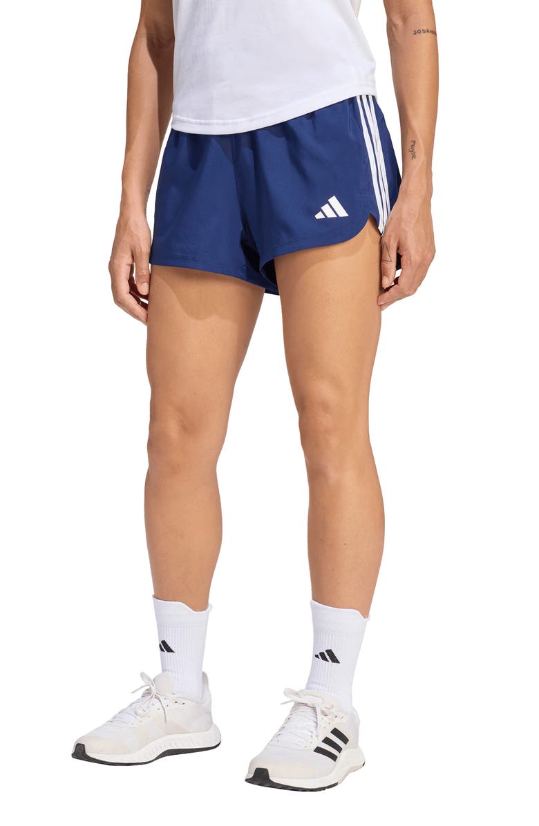 adidas Pacer High Waist Climacool Shorts, Main, color, Dark Blue/ White