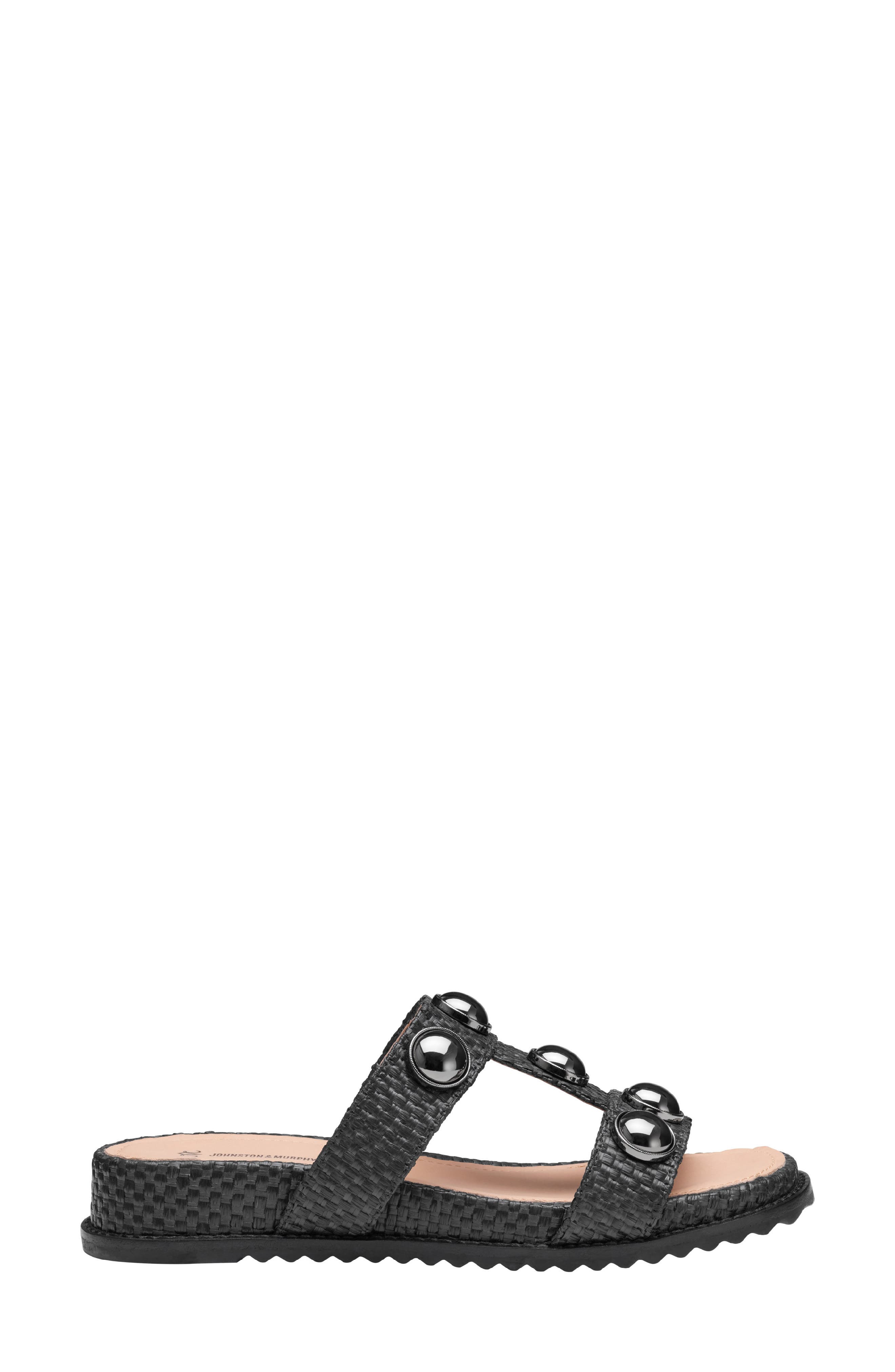 Johnston & Murphy Chandler Embellished Wedge Slide Sandal, Alternate, color, Black Raffia