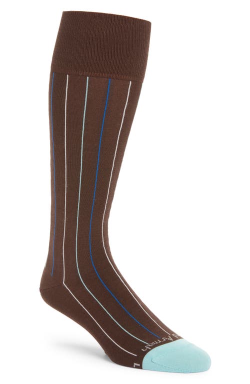 EDWARD ARMAH Pinstripe Tall Compression Dress Socks in Brown 