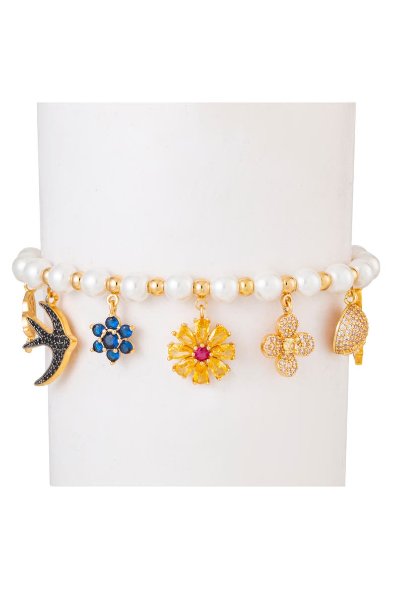 Anna CZ & Imitation Pearl Charm Bracelet, Alternate, color, GOLD