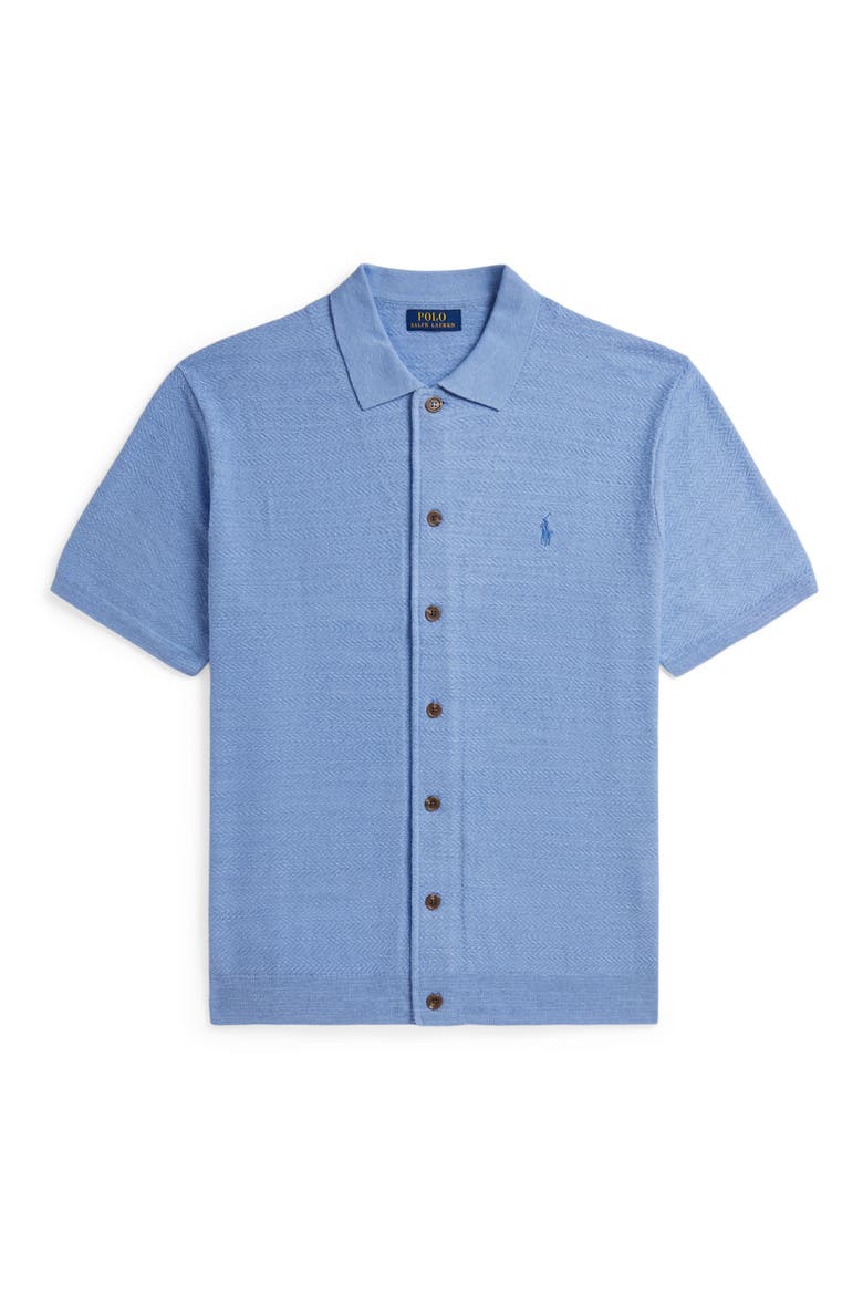 Cotton & Linen Short Sleeve Cardigan, Main, color, BRISTOL BLUE