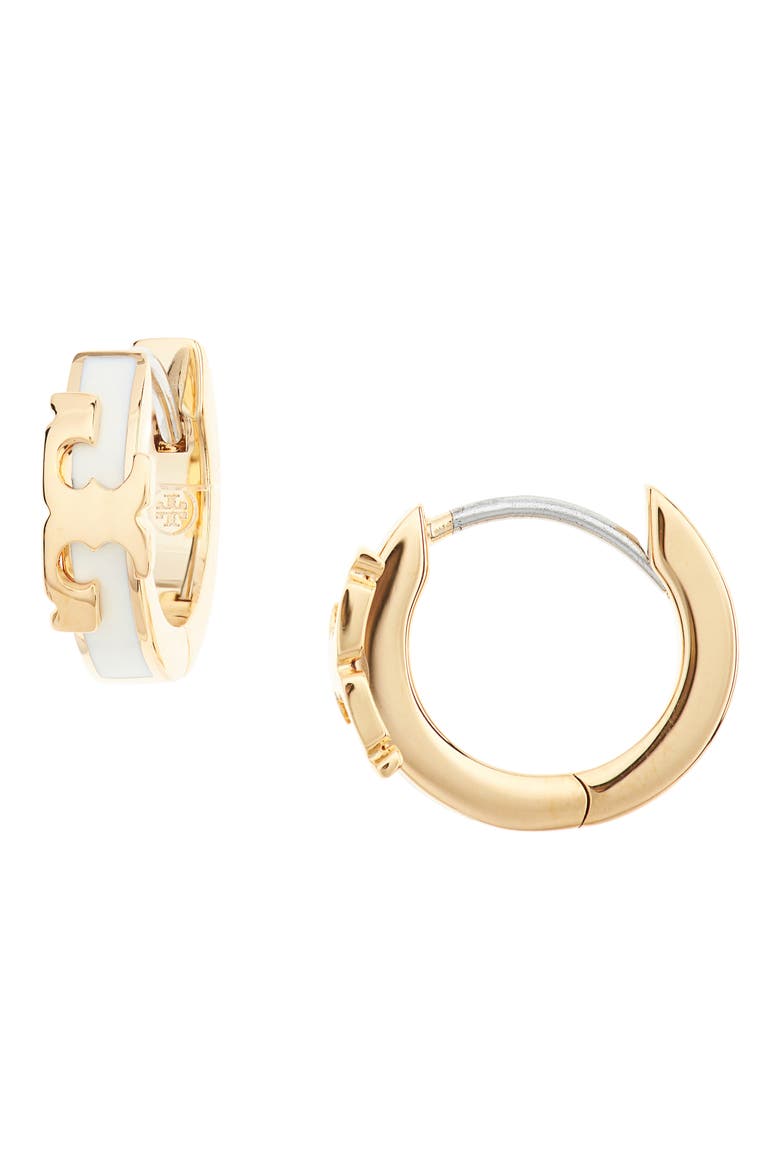 Kira Stackable Huggie Hoop Earrings, Main, color, TORY GOLD / NEW IVORY