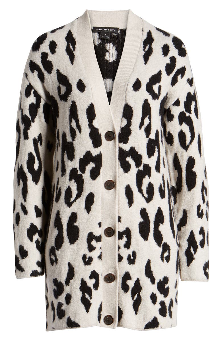 Something Navy Leopard V-Neck Cardigan, Alternate, color, 