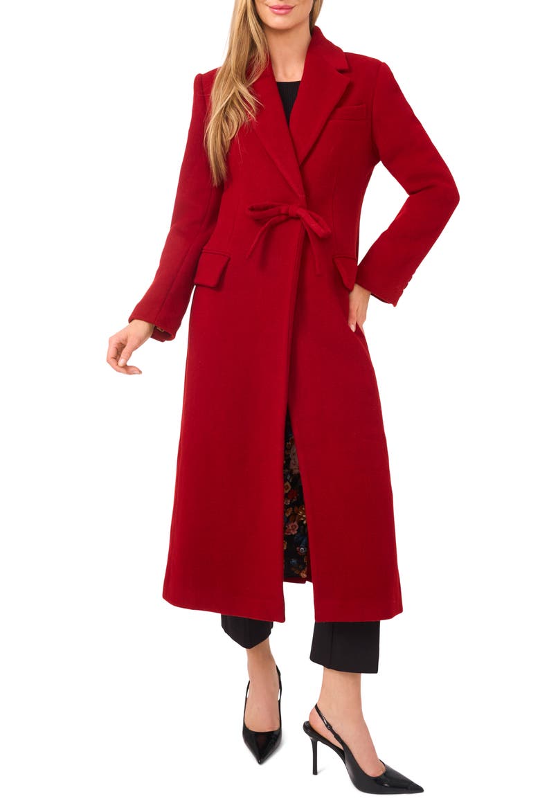 Bow Wool Blend Longline Coat, Main, color, WILD CRIMSON