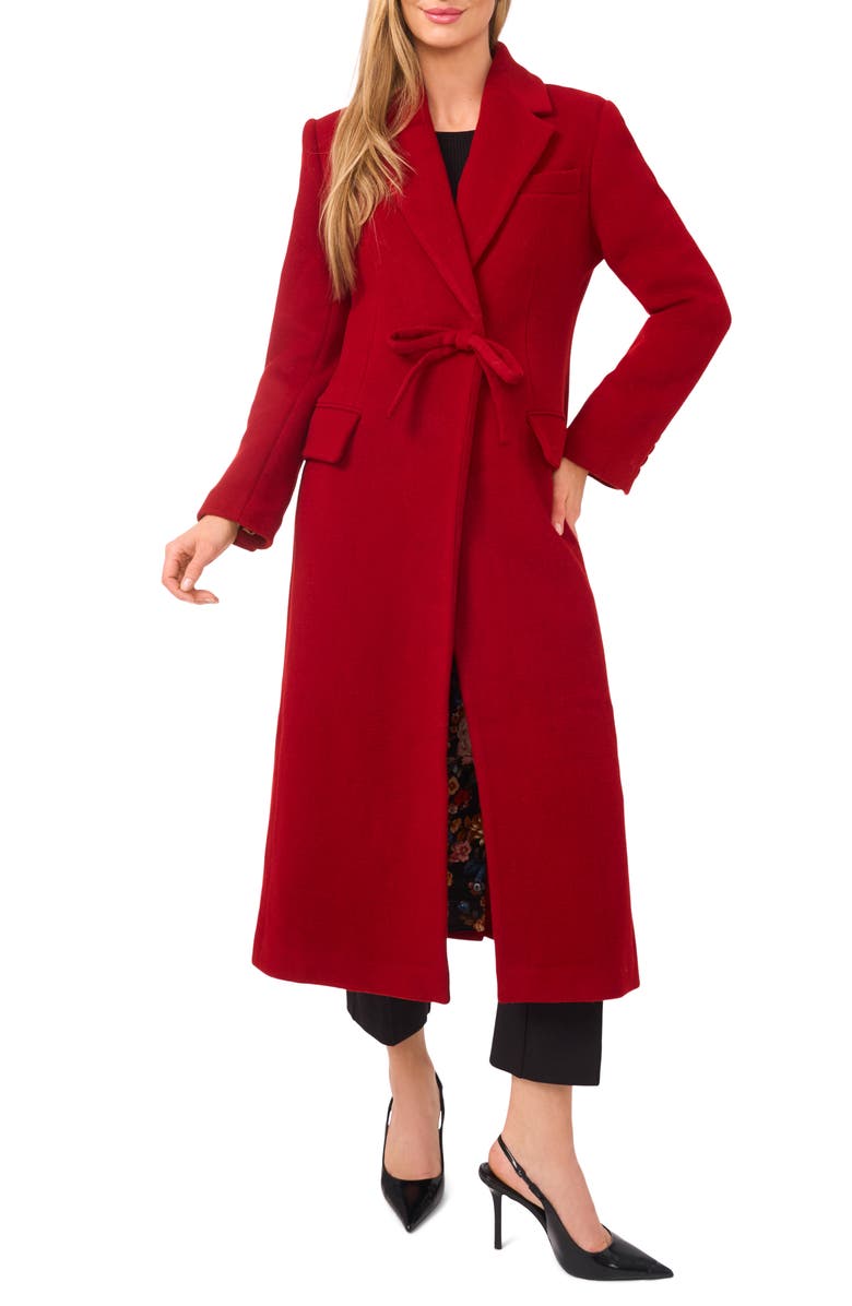 Ted Baker Bow Wool Blend Longline Coat, Main, color, Wild Crimson