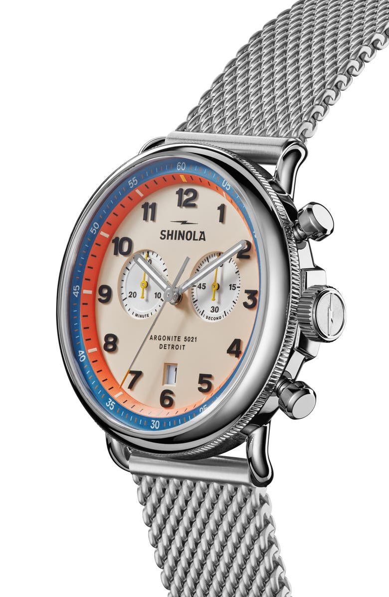 Shinola Canfield Model C56 Chronograph Mesh Strap Watch, 43mm, Alternate, color,