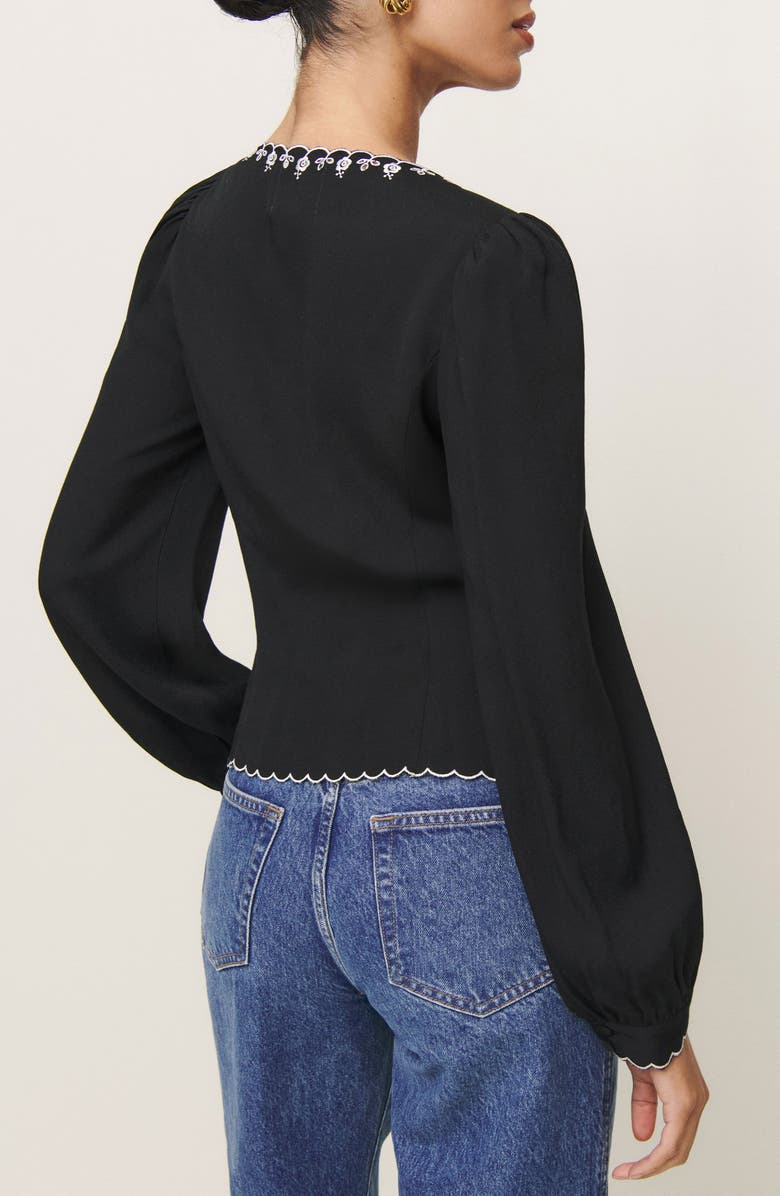Reformation Vivia Embroidered Scallop Top, Alternate, color,