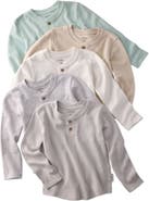 BUTTERBLU Kids' Payton Assorted 5-Pack Long Sleeve Organic Cotton Waffle Henley T-Shirts