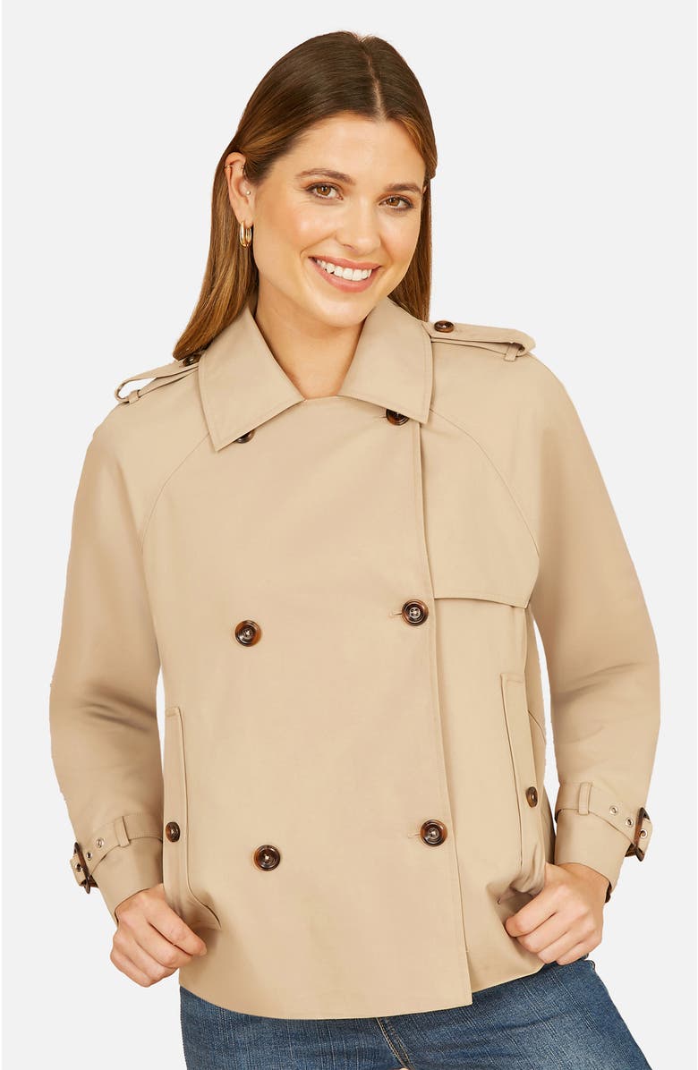 Yumi Cropped Trench Jacket With Pockets, Alternate, color, Beige