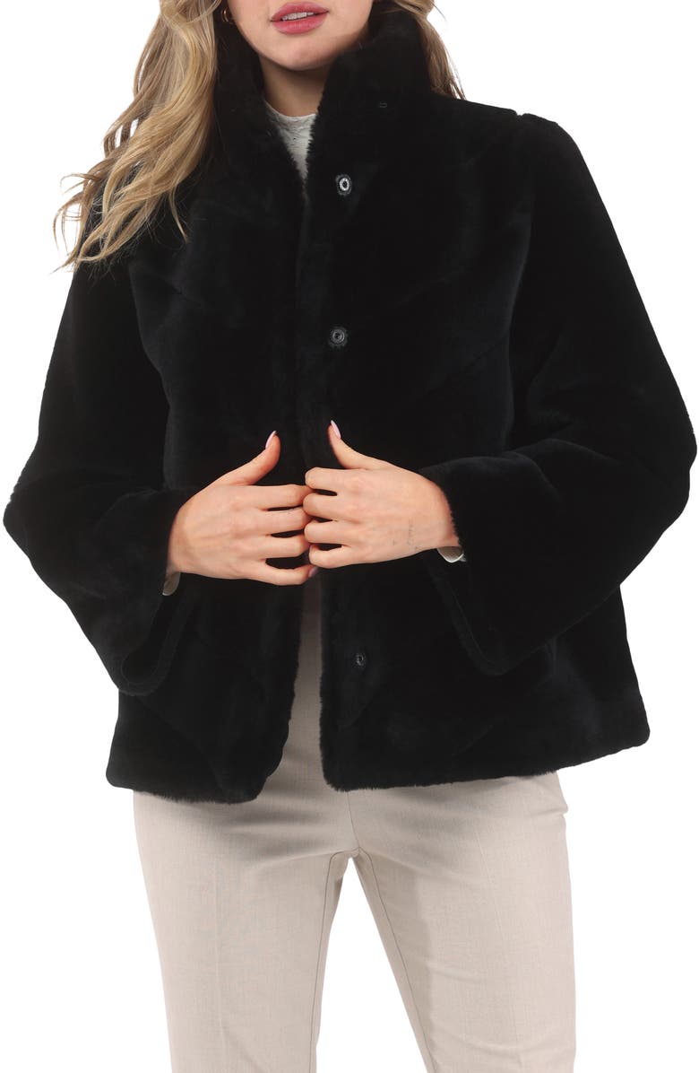 GORSKI Genuine Shearling Reversible Chevron Jacket and Horizontal Bottom, Alternate, color, Black/Black