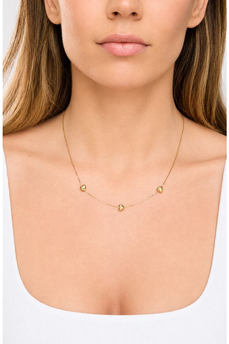 14k Gold Heart Station Necklace, Alternate, color, 14KY