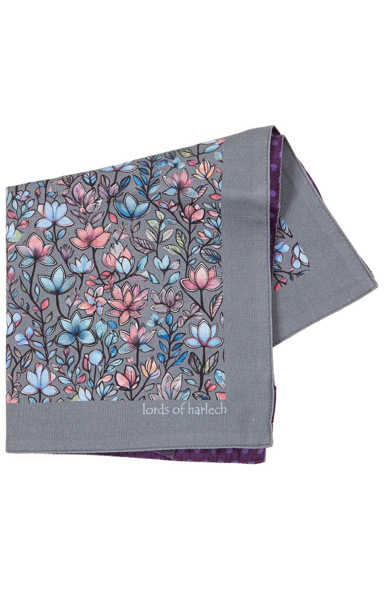 Lords of Harlech Hudson Merino Wool Handkerchief Pocket Square, Alternate, color, Mystic Floral Grey